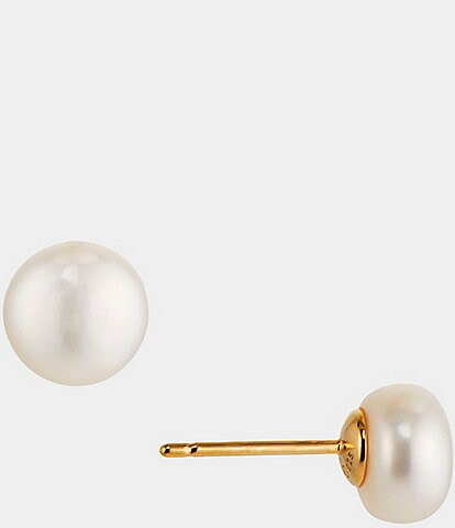 Nadri 8mm Button Pearl Gold Stud Earrings