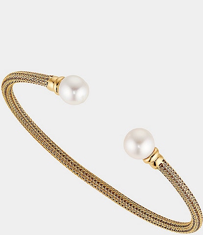 Nadri Freshwater Pearl Chain Flexi Gold Cuff Bracelet