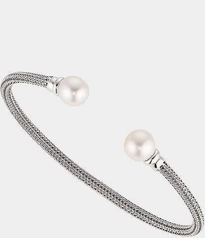 Nadri Chain Flexi Rhodium Pearl Cuff Bracelet