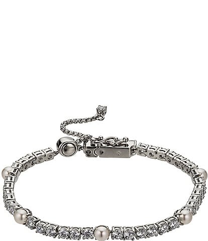 Nadri Crystal Tennis Pearl Slider Adjustable Bracelet