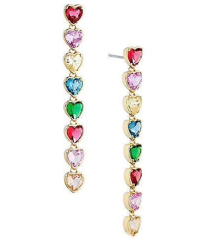 Nadri Crystal Multi Heart Rhinestone Linear Earrings