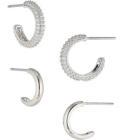 Nadri Pavtheway Duo Rhodium Hoop Earrings Set