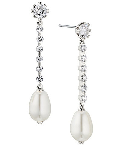 Nadri Pearl Crystal Detailed Linear Earrings