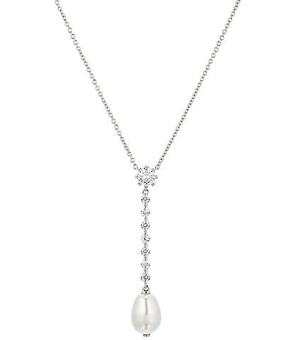 Nadri Pearl Drop Crystal Y Necklace