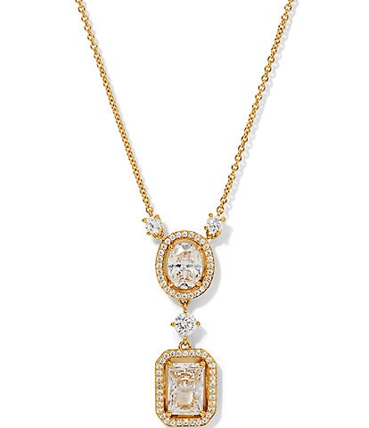 Nadri Radiant Double Halo Drop Crystal Short Pendant Necklace