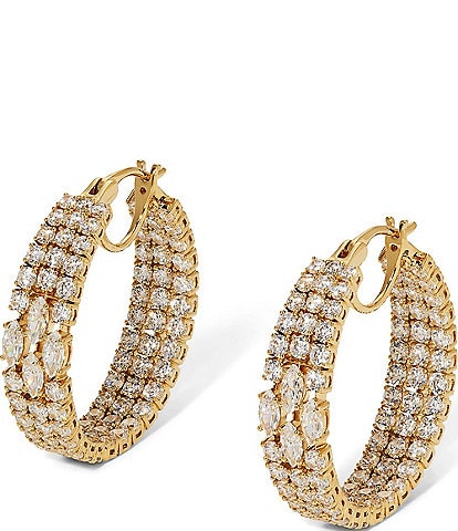 Nadri Rare Crystal Jewels Multi Row Gold Hoop Earrings