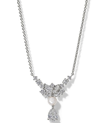 Nadri Ravish Freshwater Pearl CZ Drop Frontal Collar Necklace