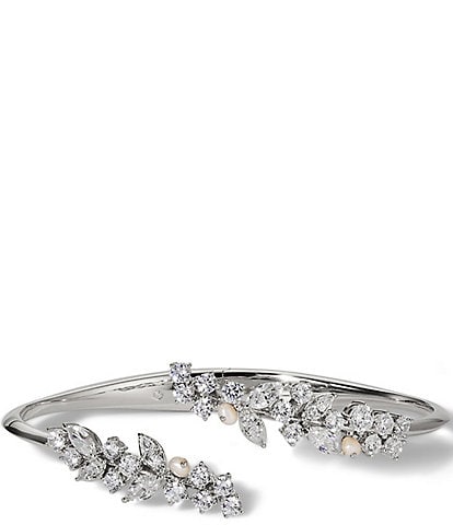 Nadri Ravish Laurel Freshwater Pearl CZ Bypass Cuff Bracelet