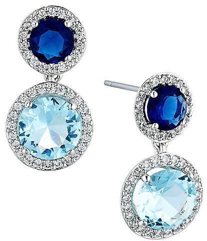Nadri Round Halo Blue Crystal Drop Earrings
