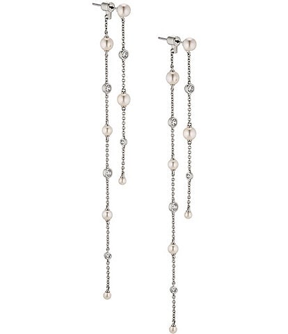 Nadri Siren Pearl and Crystal Long Linear Earrings
