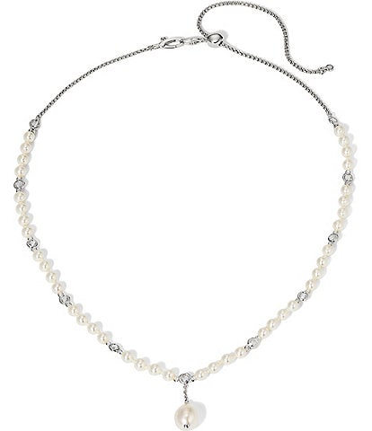 Nadri Siren Pearl and CZ Stone Drop Collar Necklace