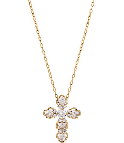 Nadri Spring Floral Crystal Cross Short Pendant Necklace