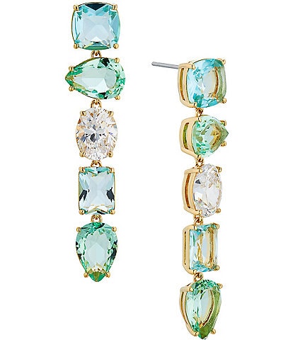Nadri Watercolor Blue and Green 18K Gold Crystal Linear Earrings