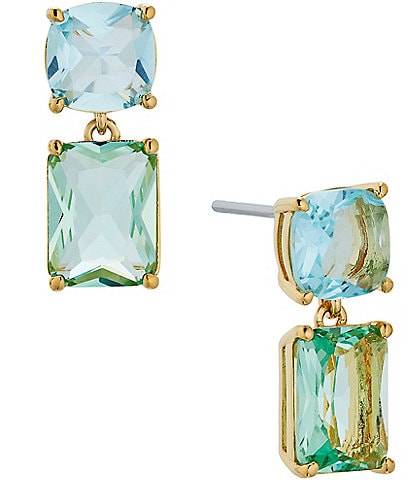 Nadri Watercolor Blue Emerald Stone Double Drop Earrings