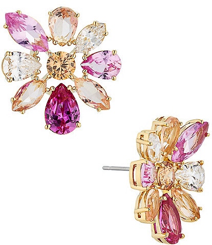 Nadri Watercolor Floral Pink Crystal Tone Stud Earrings