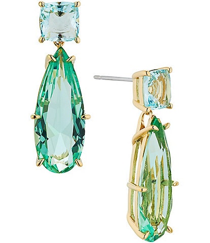 Nadri Watercolor Green and Blue Crystal Large Pierce Drop Earrings