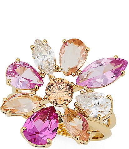 Nadri Watercolor Pink Crystal Tone Floral Statement Ring