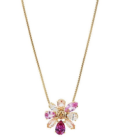 Nadri Watercolor Pink Crystal Tone Flower Short Pendant Necklace