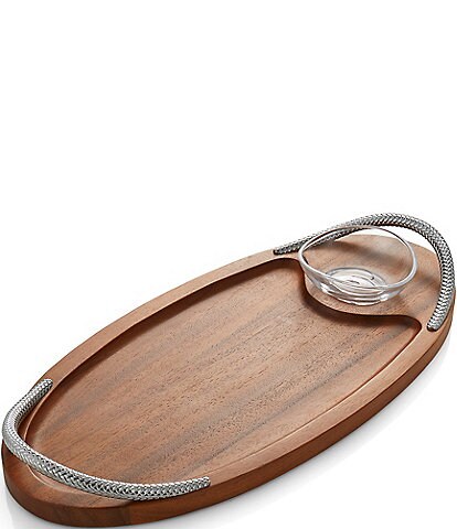 Nambe Braided Handles Wooden Serving Board with Dipping Dish