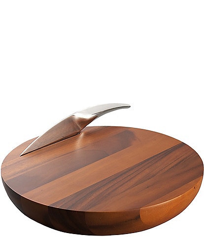 Nambe Harmony Acacia Wood Cheese Board with Stainless Steel Knife
