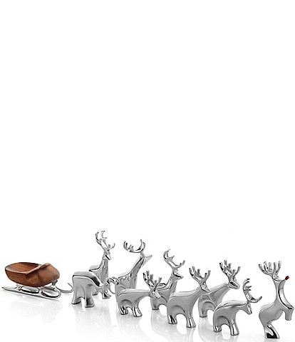 Nambe Holiday 10-Piece Miniature Reindeer Set