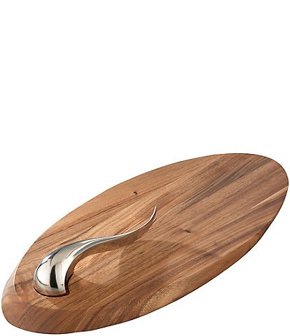 Nambe Swoop Wooden Cheese Board with Stainless Steel Knife