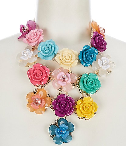 Natasha Accessories 3D Multi Colored Flower Statement Necklace