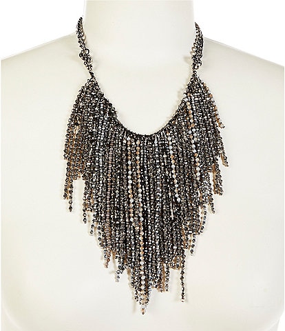 Natasha Accessories Bead Fringe Collar Necklace