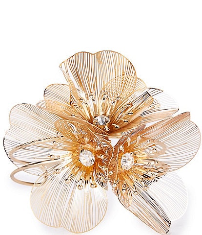 Natasha Accessories Crystal Flower Filigree Cuff Bracelet