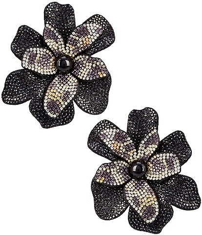Natasha Accessories Crystal Flower Leopard Stud Statement Earrings
