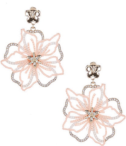 Natasha Accessories Crystal Lace Flower Drop Statement Earrings