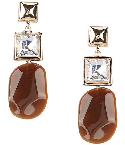 Natasha Accessories Crystal Metal Tiger Eye Linear Earrings