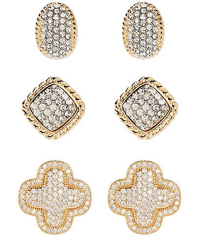 Natasha Accessories Crystal Two Tone Stud Earring Set
