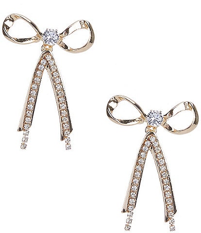 Natasha Accessories CZ Metal Bow Drop Earrings