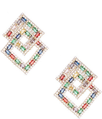 Natasha Accessories Double Square Baguette Stone Statement Drop Earrings