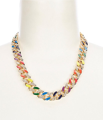 Natasha Accessories Enamel Rainbow Links Chain Necklace