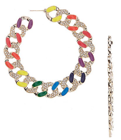 Natasha Accessories Enamel Rainbow Link Hoop Earrings