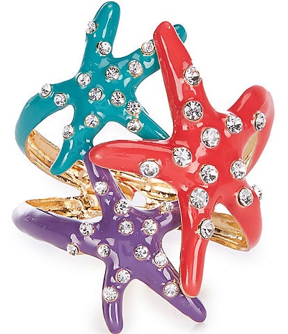 Natasha Accessories Enamel Starfish Crystal Cuff Statement Bracelet