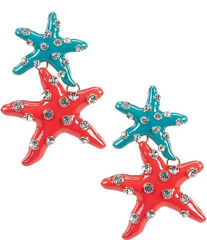 Natasha Accessories Enamel Starfish Crystal Drop Earrings