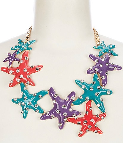 Natasha Accessories Enamel Starfish Statement Necklace