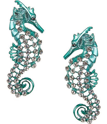 Natasha Accessories Green Seahorse Crystal Drop Staement Earrings