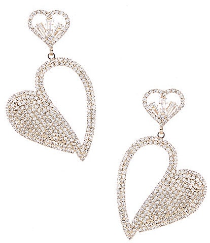 Natasha Accessories Half Open Crystal Heart Pave Drop Earrings