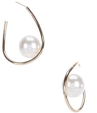 Natasha Accessories Large Pearl Hoop Earrings