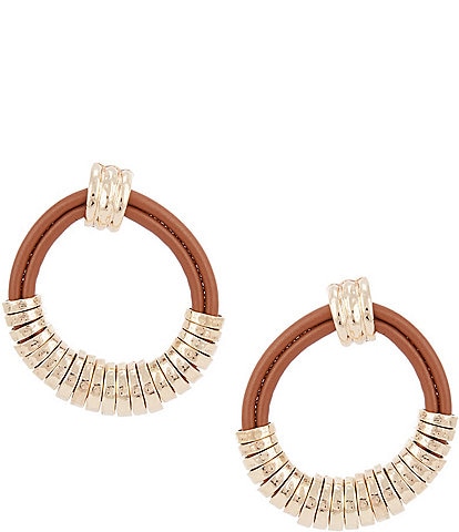 Natasha Accessories Leather Circle Drop Earrings
