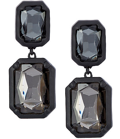 Natasha Accessories Matte Metal Stone Double Drop Earrings