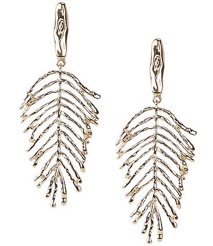 Natasha Accessories Metal Feather Drop Earrings