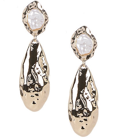 Natasha Accessories Metal Teardrop Molten Pearl Drop Earrings