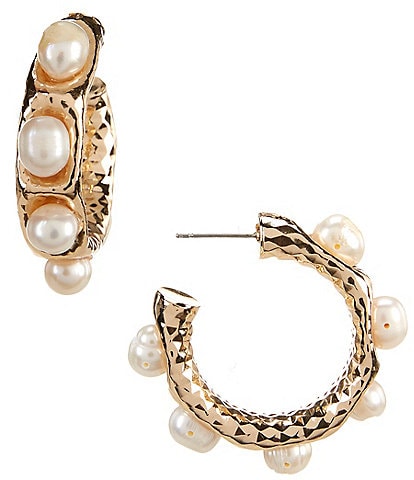 Natasha Accessories Mother Of Pearl Textured Hoop Earrings