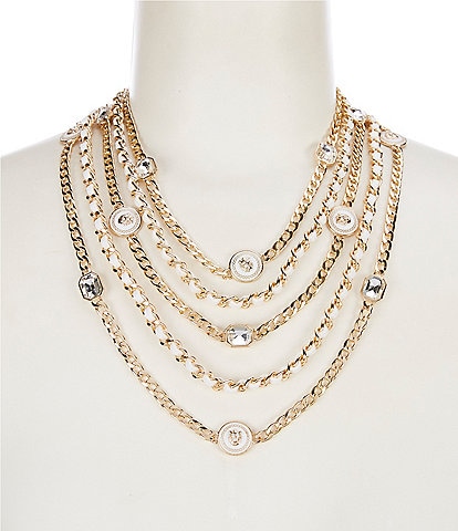 Natasha Accessories Multi Row Lion Link Short Multi Strand Necklace