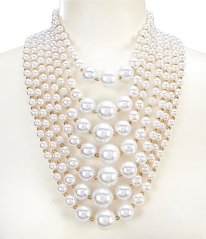 Natasha Accessories Multi Row Mega Pearl Long Strand Statement Necklace